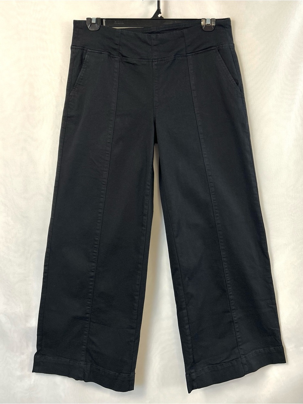 New QVC Belle By Kim Gravel Black Wide Leg Twill Stretch Pants / Size 14